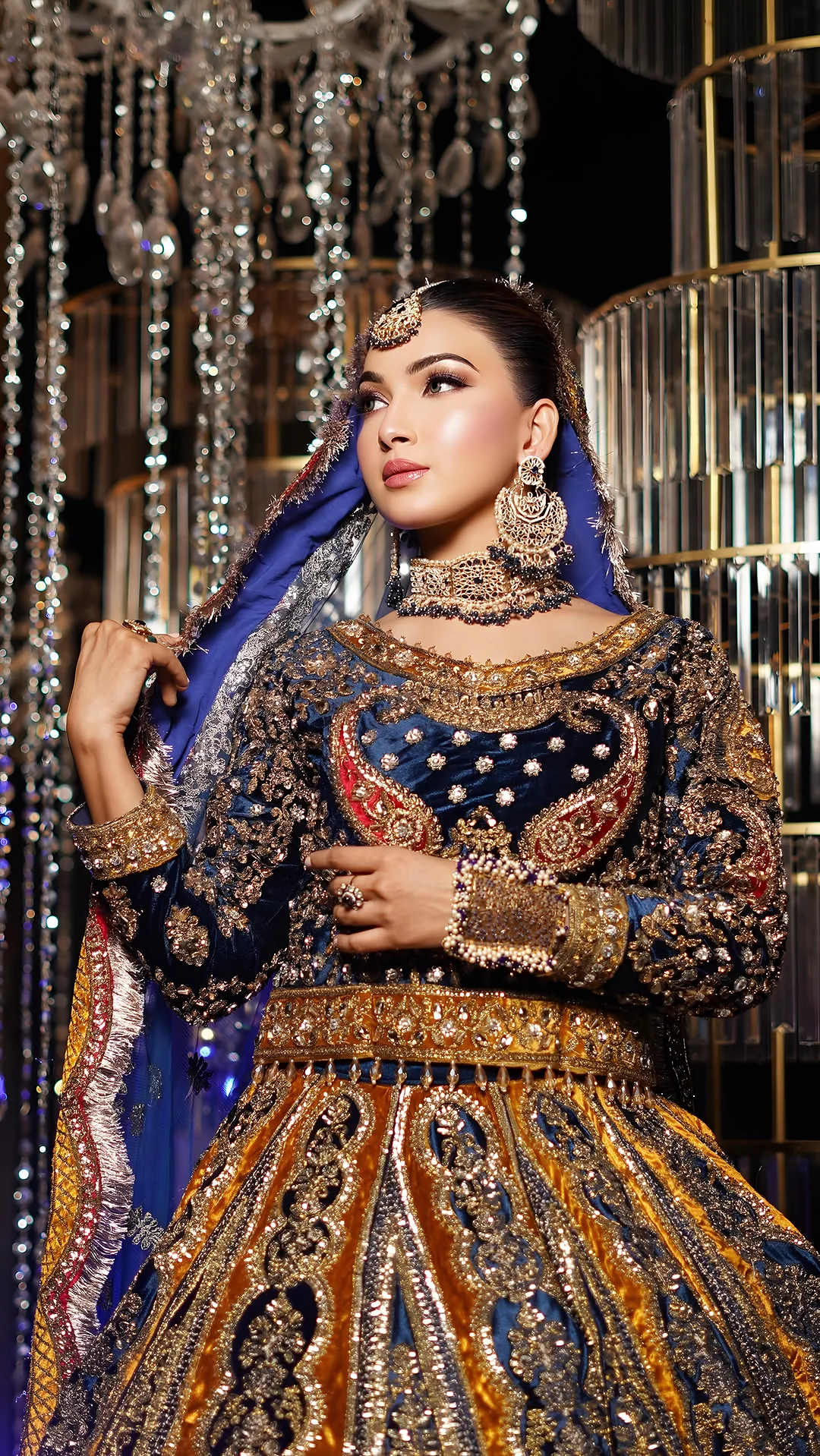 Bride in navy and gold