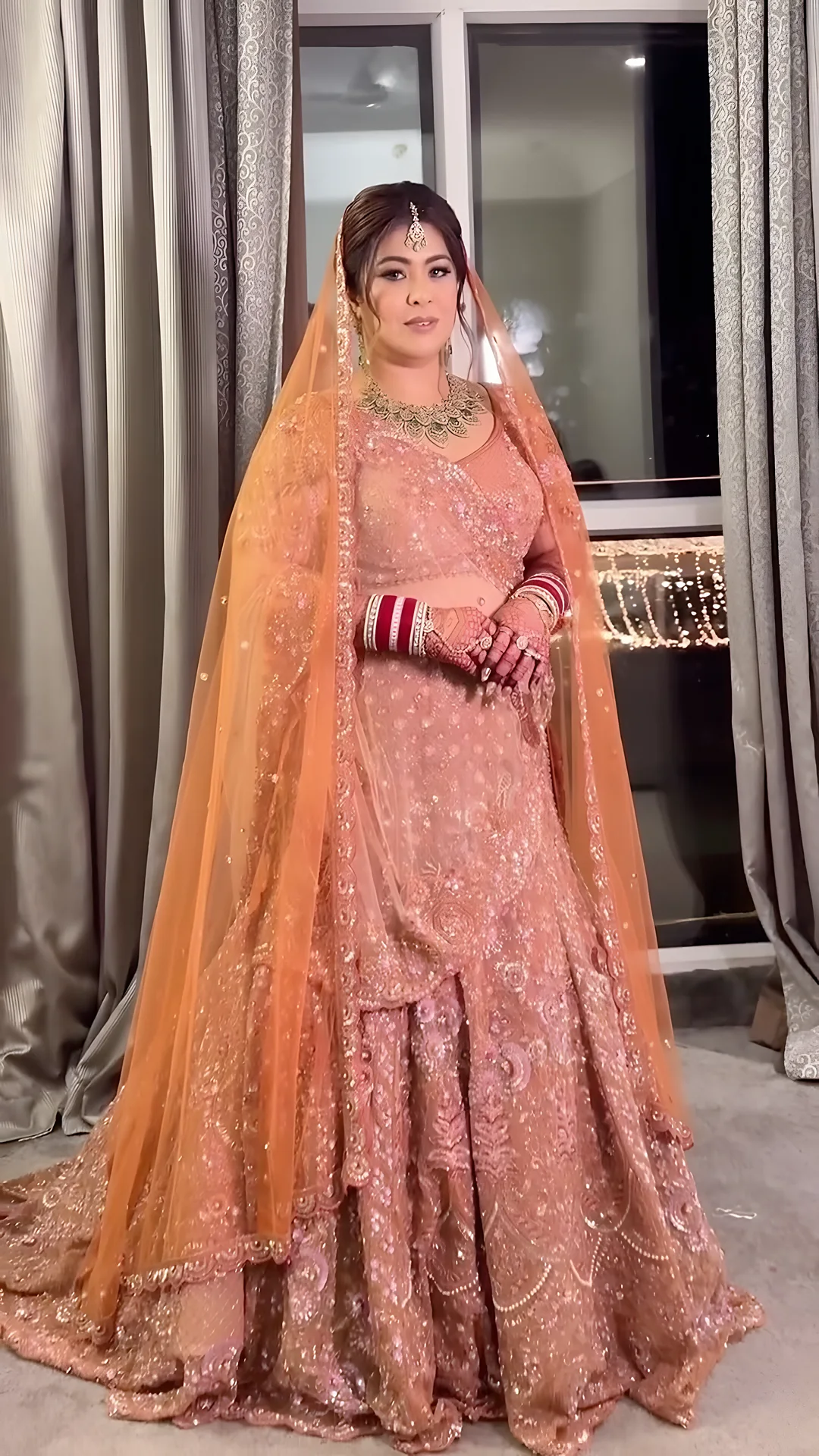 Bride in peach and pink